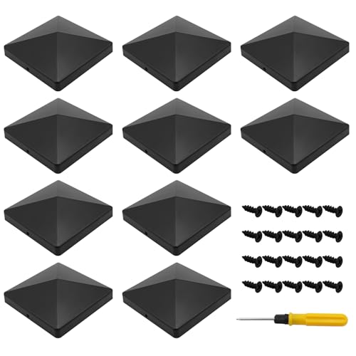 TETEWEVER 10 Stück Pfostenkappe 10×10cm Zaunpfosten Kappen Wetterfeste Pfostenkappen mit Schrauben Abdeckkappen für Pfosten Zaunpfosten Holzpfosten