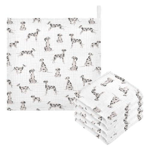 Image of vvfelixl Baby Cotton Washcloths Great Dane Dog Infants Bath Towel for Unisex Face Towels for Newborn, Natural Baby Wipes Delicate Skin, 11.8 X 11.8 inch, one sizex5