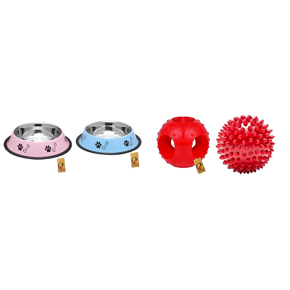 Foodie Puppies Stainless Steel Paw Bone Printed Bowl Combo- 700ml Each (Sky Blue and Baby Pink) & Interactive Rubber Chew Toy Combo (B0CDDBQZJY) Amazon Price History, Amazon Price Tracker