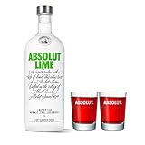 absolut Vodka Lime - Set de 2 Vasos de champán, Vodka con Sabor a Lima, chupito, Alcohol, Botella de 40%, 1 L