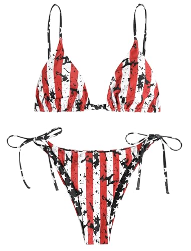 Image of ZAFUL Women's Triangle Bikini Floral String Bikini Set Two Piece Swimsuit Bathing Suits