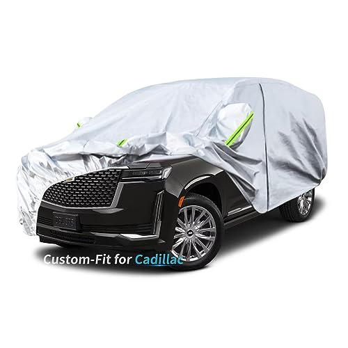 Image of Custom-Fit for Cadillac Car Cover, 7 Layers Car Cover Waterproof All Weather for Automobiles, Outdoor Full Cover Rain Sun UV Protection with Zipper (for Cadillac XT5)