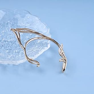 Gothic Elf Ear Wraps - Gold Cat Ear Cuffs Punk Elves Ear Climbers No Piercing Cartilage Earrings - Halloween Cosplay Jewelry for Women and Girls (Gold Left)