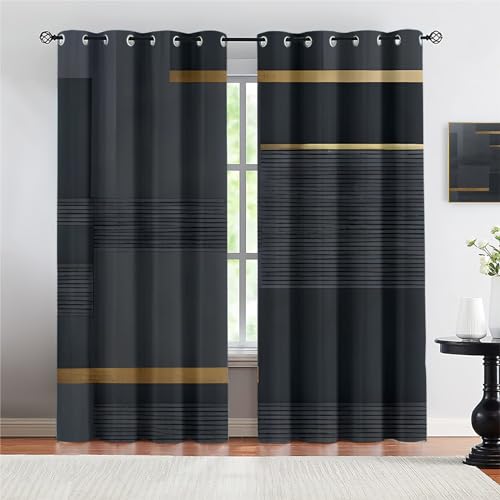MPUTIE Advanced Dark Gray Gold Geometry Living Room Window Curtains,