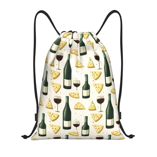 Drawstring Backpack - Red Wine Cheese Print Sports Gym Sackpack String Bag For Women Men, Lightweight Draw String Back Bag For Workout Travel