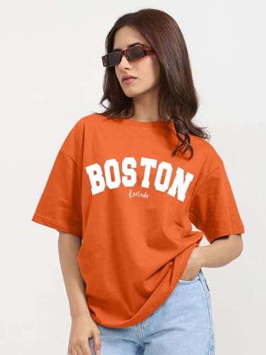 Image of LEOTUDE Womens Oversized Round Neck Cottonblend Half Sleeve T-Shirts (Colour: Multicolor)