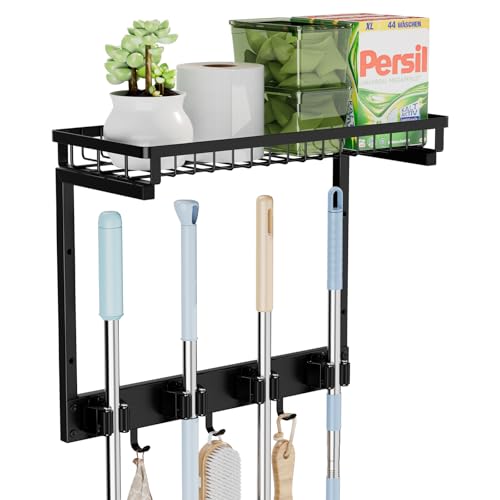 Broom-Holder-Wall-Mount-Mop-Organizer-with-Cleaning-Tools-Storage-Shelf Broom Holder Wall Mount, Mop Organizer with Cleaning Tools Storage Shelf - Image 1