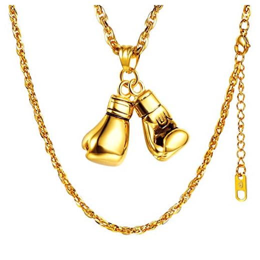 PROSTEEL 18k vergoldet Herren Halskette Boxhandschuhe Anhänger mit 55+5cm Kette Boxing Handschuhe Collier Sportlich Modeschmuck Geschenk für Männer Frauen