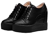 Women Wedges Sneakers with Hidden Heel Ankle High Platform Walking Shoes Fashion Bride Wedding Shoes (7, Black, Numeric_7)