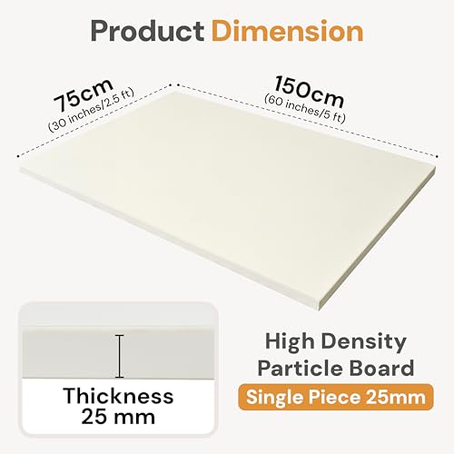 Image of Table Top for Office, Study & Standing Desk - 25mm Pre-Laminated Engineered Wood, Matte Scratch & Spill Resistant, Load up to 120 kg, Suitable Frames - 60x30 inch,Sonoma Light