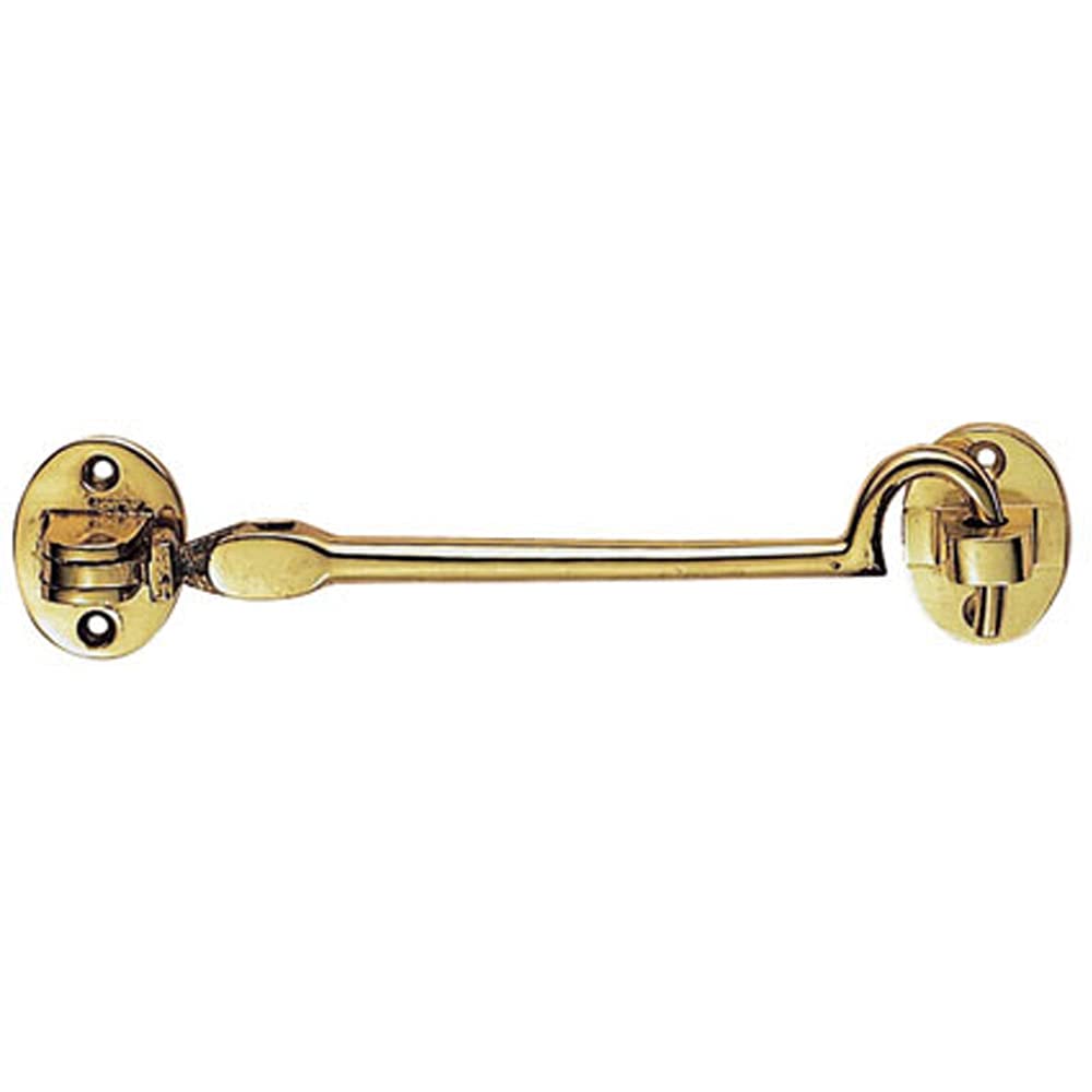 Heavy Duty Cabin Hook & Eye - Polished Brass - 305mm Arm Cabinet Hatch Lock | Wall Mounted Bracket Door Latch - Shed Door, Cupboard Door, Outdoor Gate Hook - Privacy Door Furniture