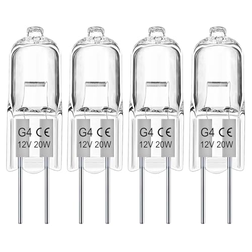 EASYIVY Bombilla Halógena G4 12V 20W, Lampara Halogena G4 Regulable 300LM para Horno, Candelabros, Iluminación del Paisaje, Luz del Gabinete, Blanco Cálido 2700K, Paquete de 4
