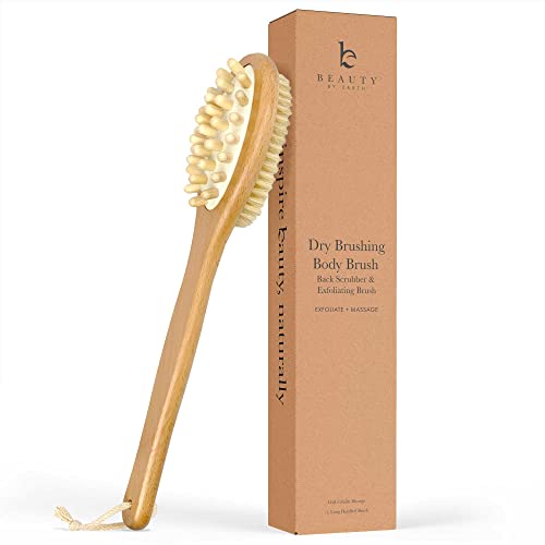 Dry Brushing Body Brush – Long Handled Exfoliating Brush, Body Brush, Dry Brush for Cellulite and Lymphatic Drainage Massager, Body Scrubber Shower Brush for Back, Skin (1 Pk)