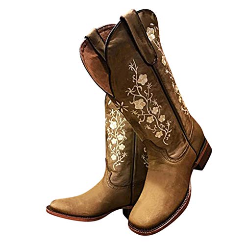 AODONG Boots for Women Low Heel,Gibobby Women's Sexy Platform High Heel Knee High Boots Ladies Waterproof Chunky Heels Slouched Dress Party Long Boots Brown