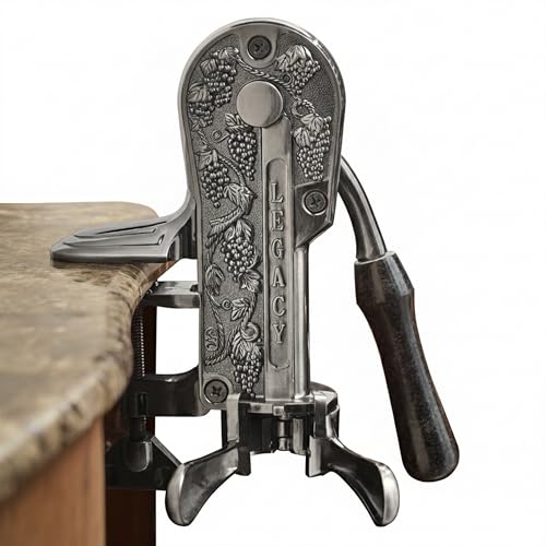 Wine Enthusiast Legacy Corkscrew – Durable Wine Opener with Black Marble Handle & Solid Metal Construction - Long Lasting Cork Removal with Tabletop Mount (Pewter)