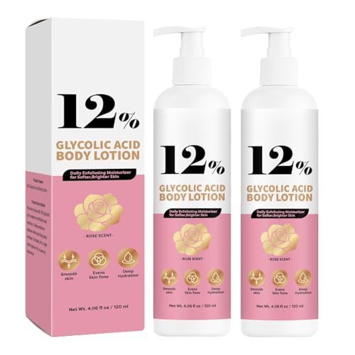 Loción con Ácido Glicólico al 12%, Crema Corporal Exfoliante e Hidratante, Exfoliante Corporal, Mejora la Piel Opaca y Suaviza la Piel, 120 ml (2PCS)
