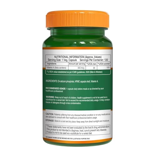 Pure Nutrition Plant-Based Vitamin A from Beta Carotene | 120 Veg Capsules (60X2) For Men & Women | Supports Healthy Eyesight, Night Vision & Eye Protection | Fights Age-Related Eye Decline