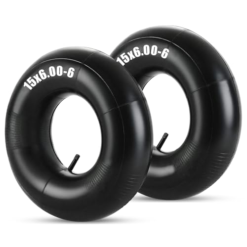 FLKQC 2 Pack 15x6.00-6 Heavy Duty Inner Tubes with TR-13 Valve Stem Replacement Lawn Mower Tire Tubes for Tractors Wheelbarrows ATVs Go Karts & More (Fits 6.00-6 6.50-6 15x600-6)