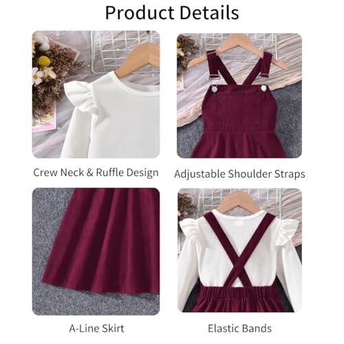 Image of HIHA Little Girls Adjustable Corduroy Pinafore Overall Dress Set Size 6-12