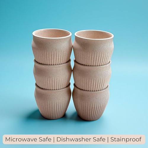 Image of Happy Cove Eco Friendly Cup Set of 6 for Tea | Unbreakable Chai Cups | 225ml | Glass Cup Made with Rice Husk & Bamboo Fibre | Microwave Safe Tea Kulhad | Hot & Cold Coffee Mug, Milk & Tea Cup Set