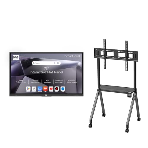 Image of 75 Inche 4K UHD Touch Screen LED TV UltraTouch Display Interactive Flat Panel with Monitor 3840x2160 Pixel 8GB 128GB with Display Stand Heavy Duty Adjustment Floor TV Trolley with Bracket.