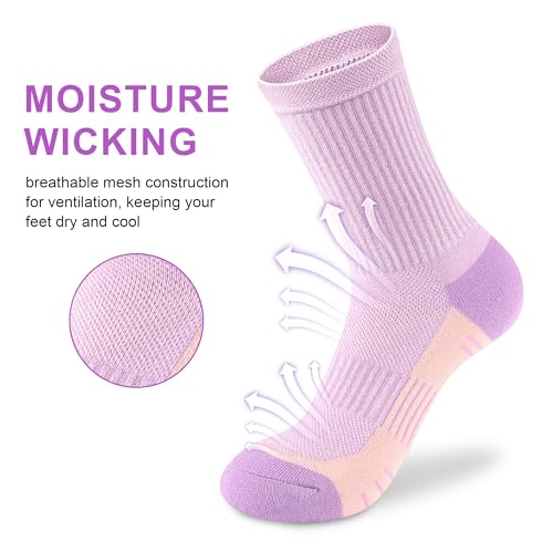 Image of Crew Socks Women Athletic Hiking Running Cushioned Compression Socks 3-5 Pairs
