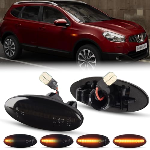 OZ-LAMPE LED Dynamic Side Indicator for Juke Cube Qashqai J10 X-trail T31 Leaf Micra K12 K13 Note E11, Car Turn Signal Light, Canbus Error Free Sequential Side Repeater Blinker, 2Pcs