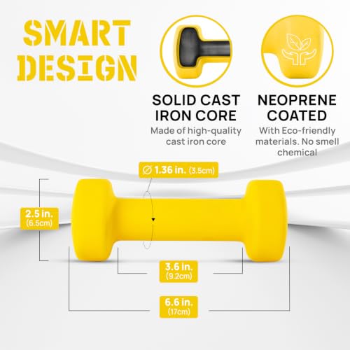 Image of Yes4All Neoprene Coated Dumbbell Hand Weight Sets of 2 - Multiple Weight Options with 15 Colors, Anti-roll, Anti-Slip, Hexagon Shape