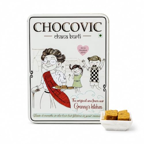 Image of Chocovic Roasted Chana Burfi 800 g Tin Box - Authentic Punjabi Sweet, Traditional Indian Mithai Made with Roasted Chana, Fresh & Delicious Dessert with No Added Preservatives