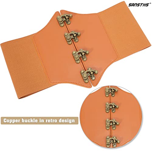 SANSTHS Wide Corset Belt for Women Lace-up Renaissance Corset Hight Waist Elastic Belt for Halloween Costume Parties