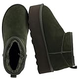 Picture of CUSHIONAIRE Hippy Women’s Platform Ankle Boots – Genuine Suede, Faux Fur Lining, Cozy Winter Slip-On Design Mini boots, GREEN 11
