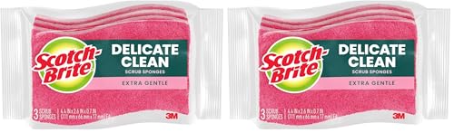 Image of Scotch-Brite Gentle Clean Delicate Scrub Sponges, for Washing Dishes and Cleaning Kitchen, 3 Scrub Sponges (Pack of 2)