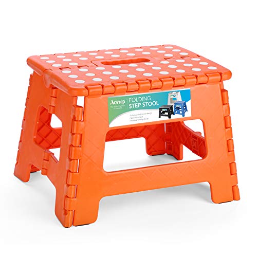 ACSTEP ACKO Folding Step Stool Lightweight Plastic Step Stool,9 inch Foldable Step Stool for Kids,Non Slip Folding Stools for Kitchen Bathroom Bedroom (Orange)