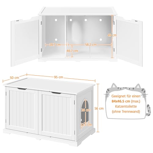 Yaheetech Katzenschrank 95 × 50 × 56 cm Katzenklo katzentoilette XXL mit großem Stauraum, Katzenhaus mit Einzeltür Katzenmöbel Haustier Hunde, Weiß