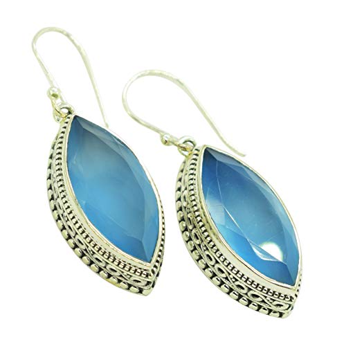 Boucles d'oreilles aigue-marine légères faites main qui ne tirent pas sur les lobes d'oreilles