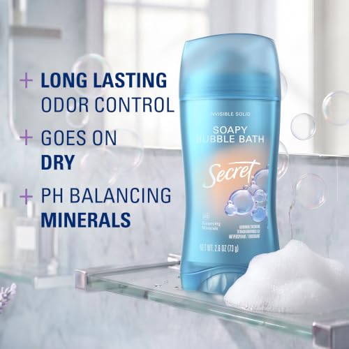 Secret Fresh Antiperspirant Deodorant for Women, 72hr Breathable Sweat & Odor Protection, Instant Freshness & Gentle, PH Balancing Minerals, Invisible Solid, Soapy Bubble Bath Scent, 2.6 oz - Image 2