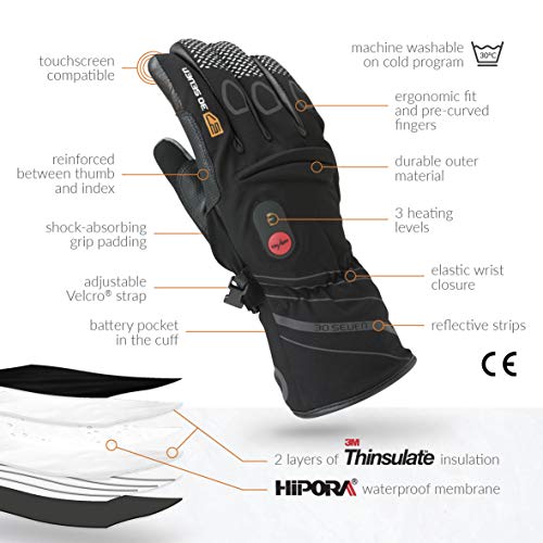 30seven Heated Gloves Batteries Tear Wind Waterproof Black Large