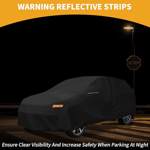Image of Car Cover Waterproof All Weather 210D-PU, UV Sun Rain Protection, for Honda CRV, with Left Side Zipper & Mirror Pockets, Black