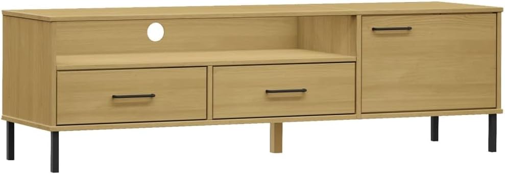 Brown Pine Wood TV Cabinet 62.2" Wide Media Console with Two Drawers & Hinged Door, Matte Finish Entertainment Center for Living Room Bedroom