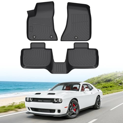 Floor Mats for Dodge Challenger RWD 2015-2023 (Not for AWD or 3.6L V6 Engine Models), Custom Fit Heavy Duty TPE All Weather Protection, Waterproof Non-Slip Black Car Liners (Two-Row Floor Mats)