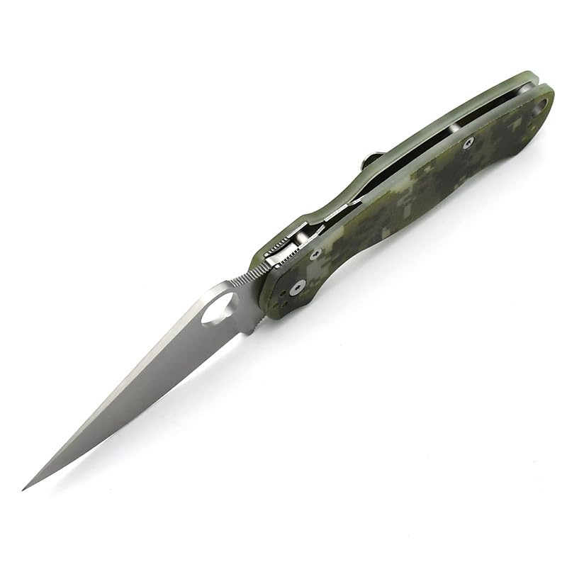 Klappmesser mit G10 Griff, 7Cr13MoV Stahl, Tarnmuster Grün, 21 cm Gesamtlänge, 8cm Klinge, 58 HRC Härte