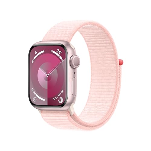 Apple Watch Series 9 GPS 41mm Smartwatch con cassa in alluminio rosa e Sport Loop rosa confetto. Fitness tracker, app Livelli O₂, display Retina always-on, resistente all’acqua