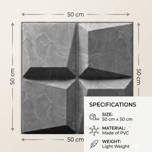 Image of Kayra Decor 3D PVC Wall Panels for Bedroom & Living Room | Cube Design | Gray Marble Color | 19.7 x 19.7 Inch | Pack of 40 | 107.6 Sq Ft