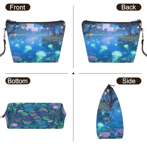 Bolsa de cosméticos de medusas con asa para organizar el maquillaje de mujer 3