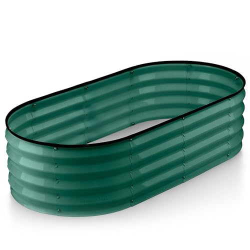 Galvanized Metal Raised Garden Bed for Outdoor Gardening 4×2×1 ft // Easy-to-Assemble Garden Bed Kit for Vegetables and Plants // Sturdy Steel Raised Planter Box (Dark Green) // Tool-Free Assembly