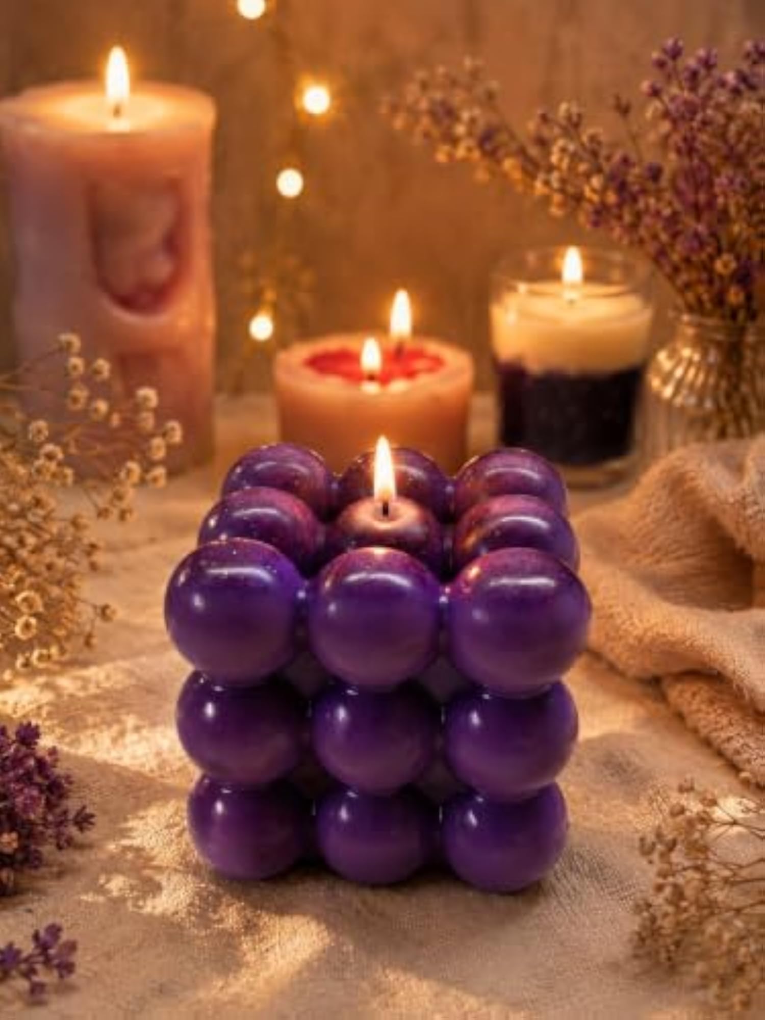 Purple Bubble Cube Decorative Candle, Aesthetic Gift