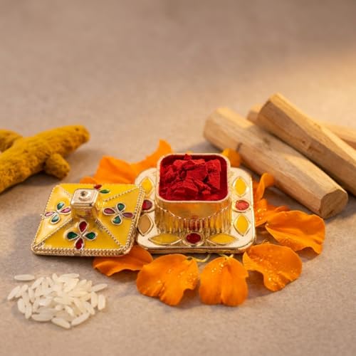 Image of Indian Dark Red Pure Kumkum Powder (Sindoor, Kumkuma, Kum Kum) For Makeup, Pooja And Other Hindu Ritual (Fancy Box 2)