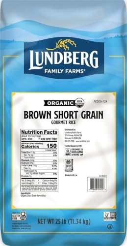 Lundberg Short Grain Brown Rice, 25 Pounds, Organic (Packaging May Vary)