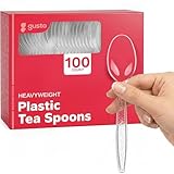 GUSTO [100 Pack] Heavyweight Clear Plastic Tea Spoons with Engraved Design - Disposable Sturdy Plastic Utensils for Parties, Weddings, and Events (Formerly Comfy Package)