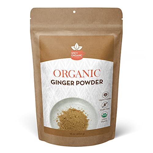 SPICY ORGANIC Ginger Powder - 100% Pure USDA Organic - Non-GMO, Gluten-Free - Comes in a Resealable Pack - Raw Ground Ginger Root - 44 Servings Per Container, 16 Oz (454 grams)